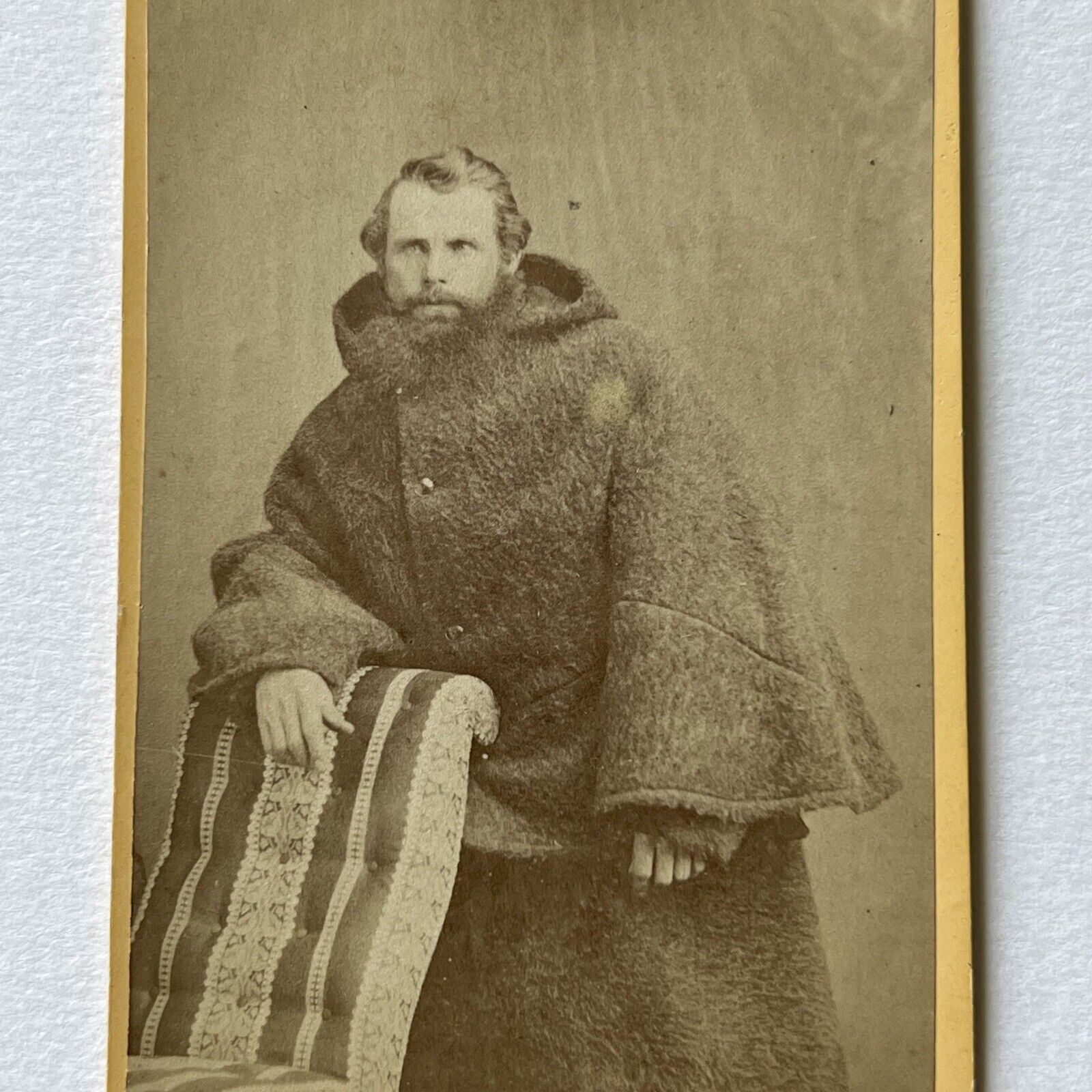 Antique CDV Photograph Charming Bearded Man With Huge Coat Aylmer Canada