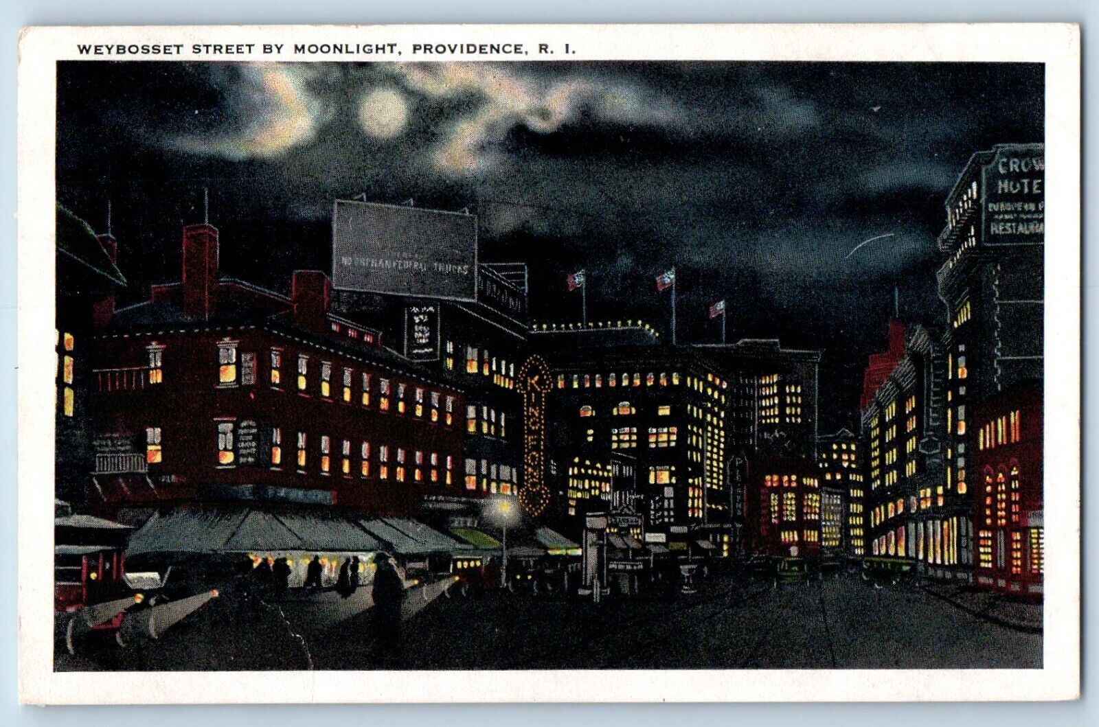 Providence Rhode Island Postcard Weybosset Street Moonlight 1922 Vintage Antique