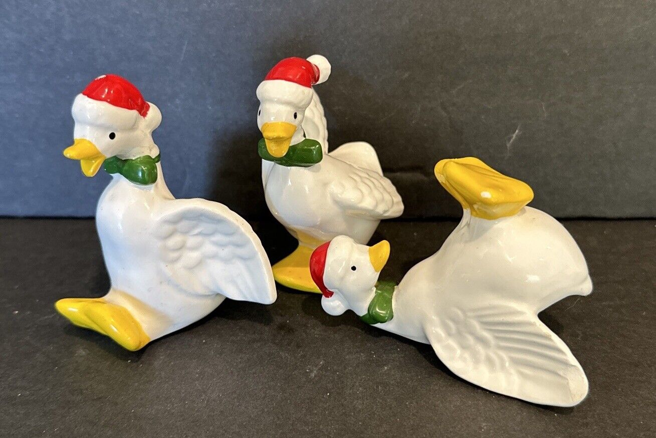 Vintage Christmas Tumbling Playing Ducks Ceramic Figurines Set 3