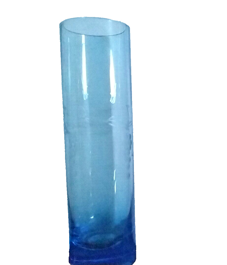 Vintage Etched Blue Glass Grape Pattern Bud Vase 7.25\