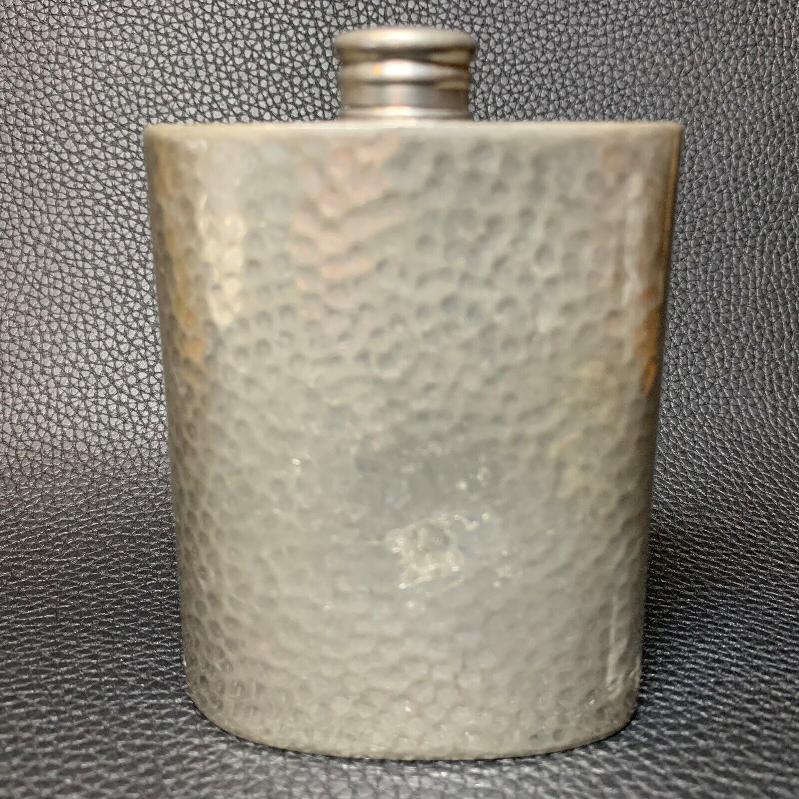 Vintage Antique English Sheffield Hammered Pewter Hip Pocket Flask Screw Lid Cap