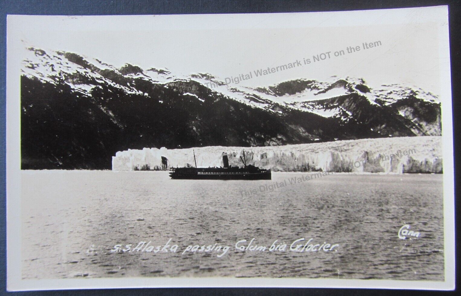 Vintage RPPC S.S. Alaska Passing Columbia Glacier Alaska Cann Studio Unposted 