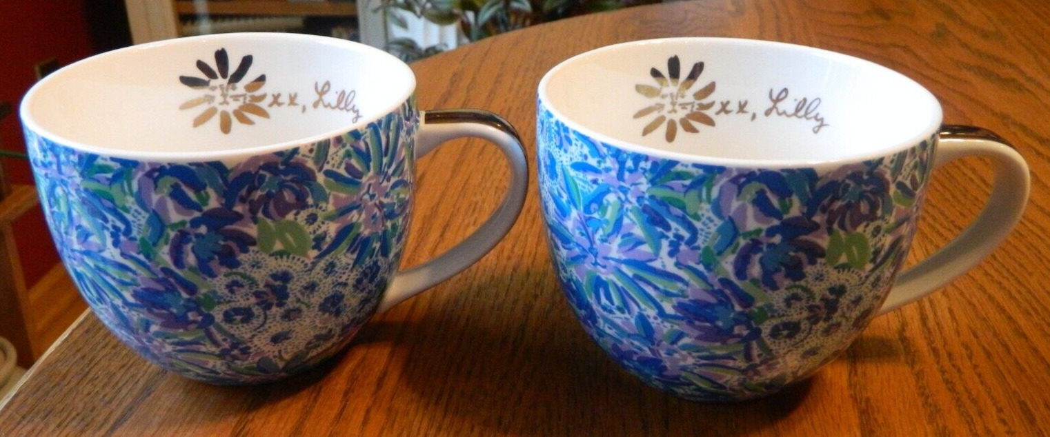 Pair of Lily Pulitzer Designed Floral 12 ounce Coffee Mugs