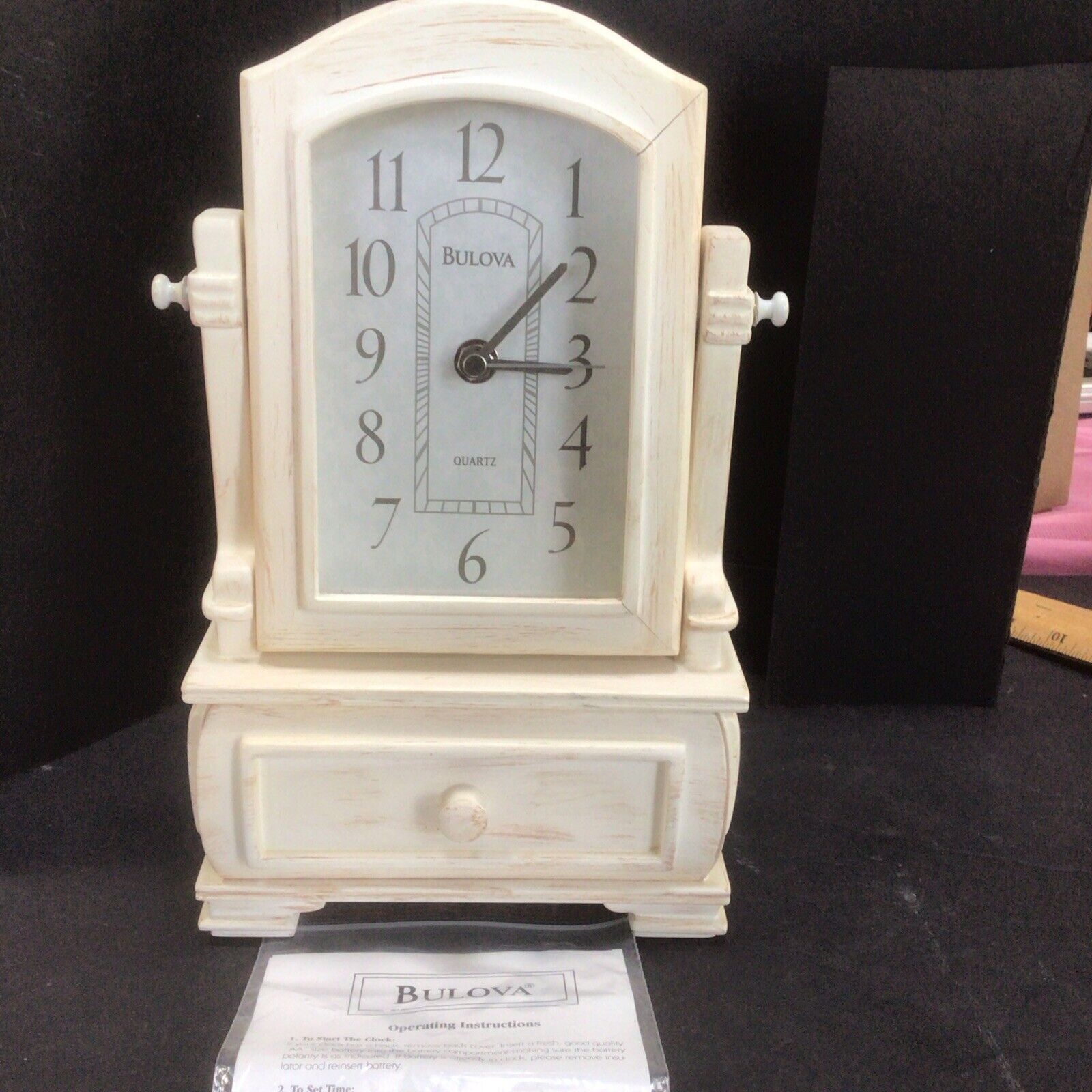 Unique Vintage Quartz Designer Clock With Drawer. 11” Tall