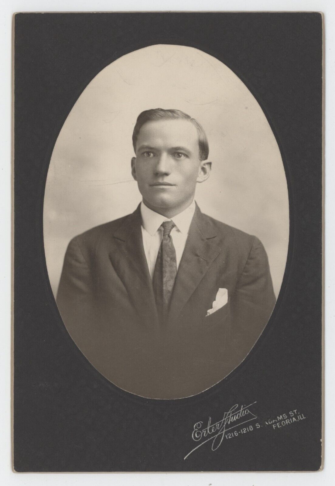 Antique c1880s Cabinet Card Handsome Young Man in Suit & Tie Erler Peoria, IL