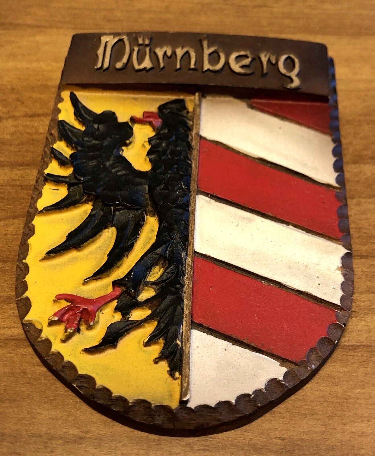 VINTAGE Nurnberg Nuremberg Germany Eagle Crest Coat of Arms Wooden Wall Plaque