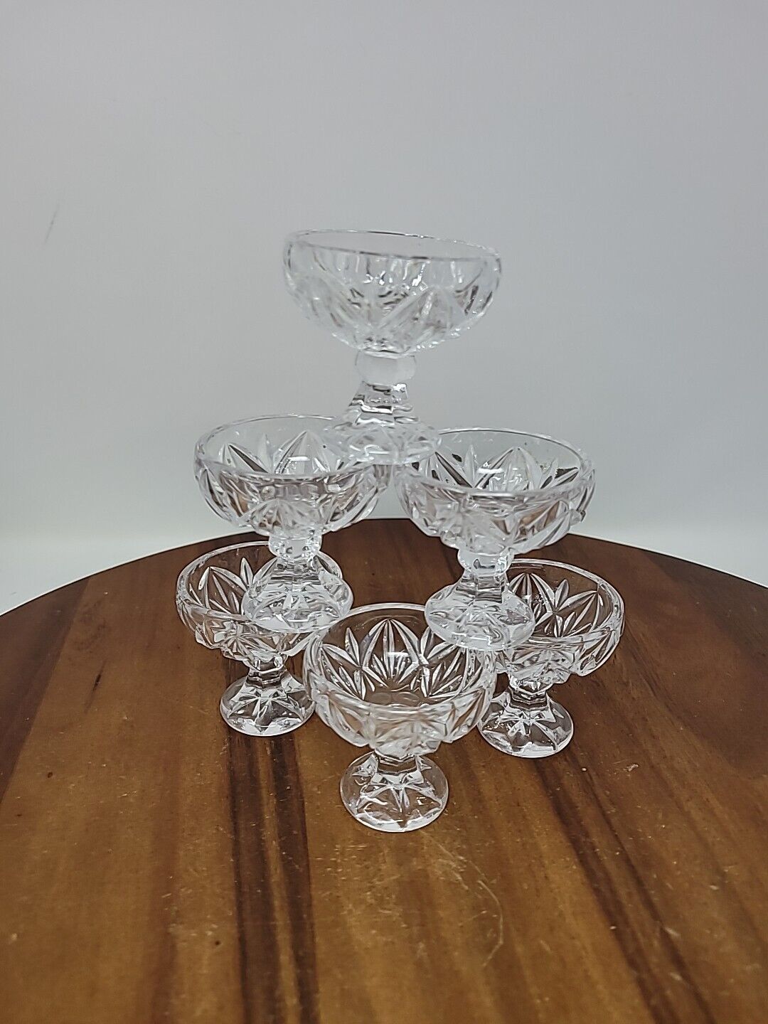 6 Individual Antique Open Crystal Footed Salt Cellars 