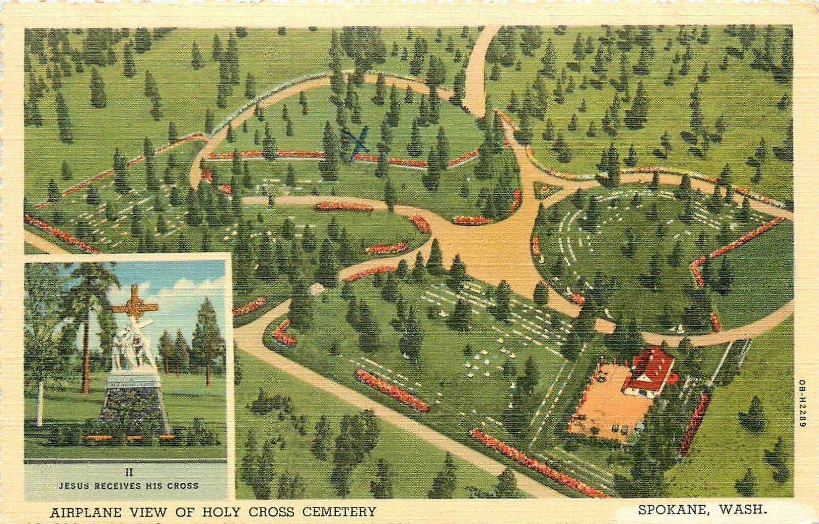 Postcard 1940s Washington Spokane Holy Cross  Catholic Cemetery Teich WA24-4492