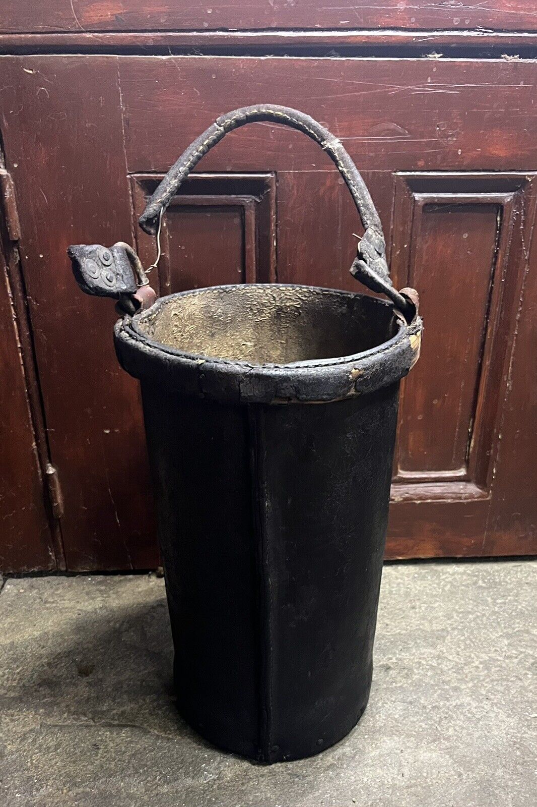 Rare Antique 18thc 19thc Black Leather Fire Brigade Water Bucket