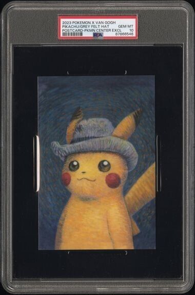 2023 Pokemon x Van Gogh Postcard Exclusive Pikachu Grey Felt Hat PSA 10 GEM MINT