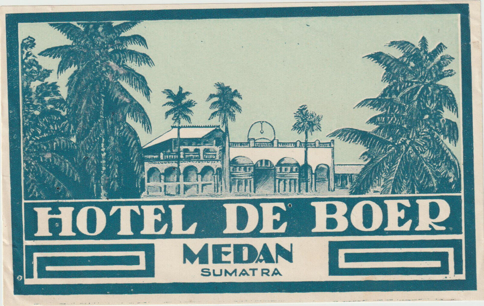 MEDAN SUMATRA INDONESIA HOTEL DE BOER OLD  LUGGAGE LABEL
