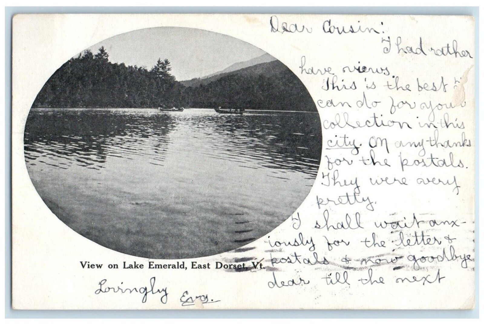 1906 View On Lake Emerald East Dorset Vermont VT Posted Antique Postcard