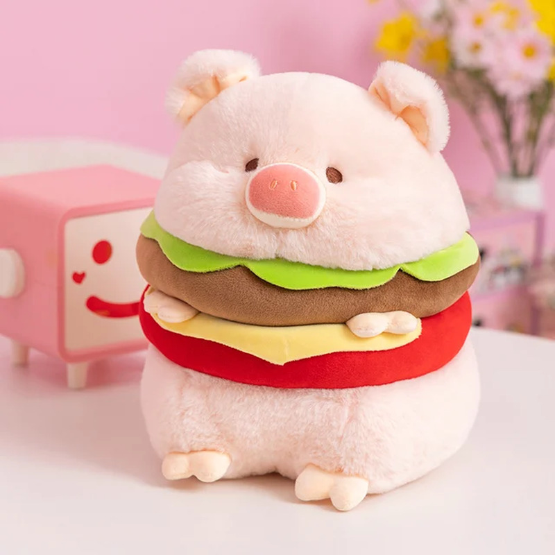 Hamburger Pig Plush Toy Fluffty Kawaii Plushie Doll Simulation Pig Doll Anime Cu