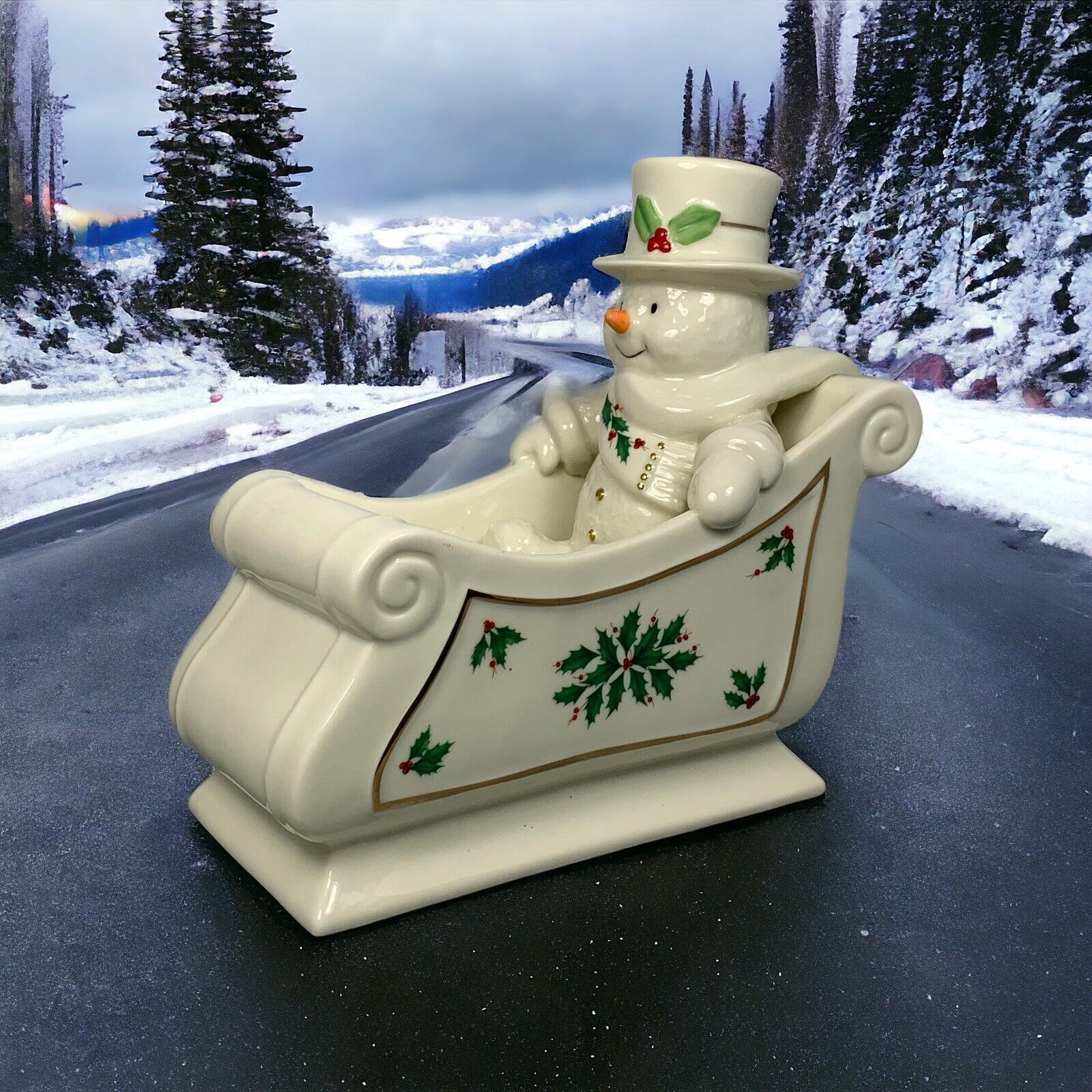Lenox Happy Holly Days Snowman Candy Bowl / Dish In Box Christmas Winter Decor