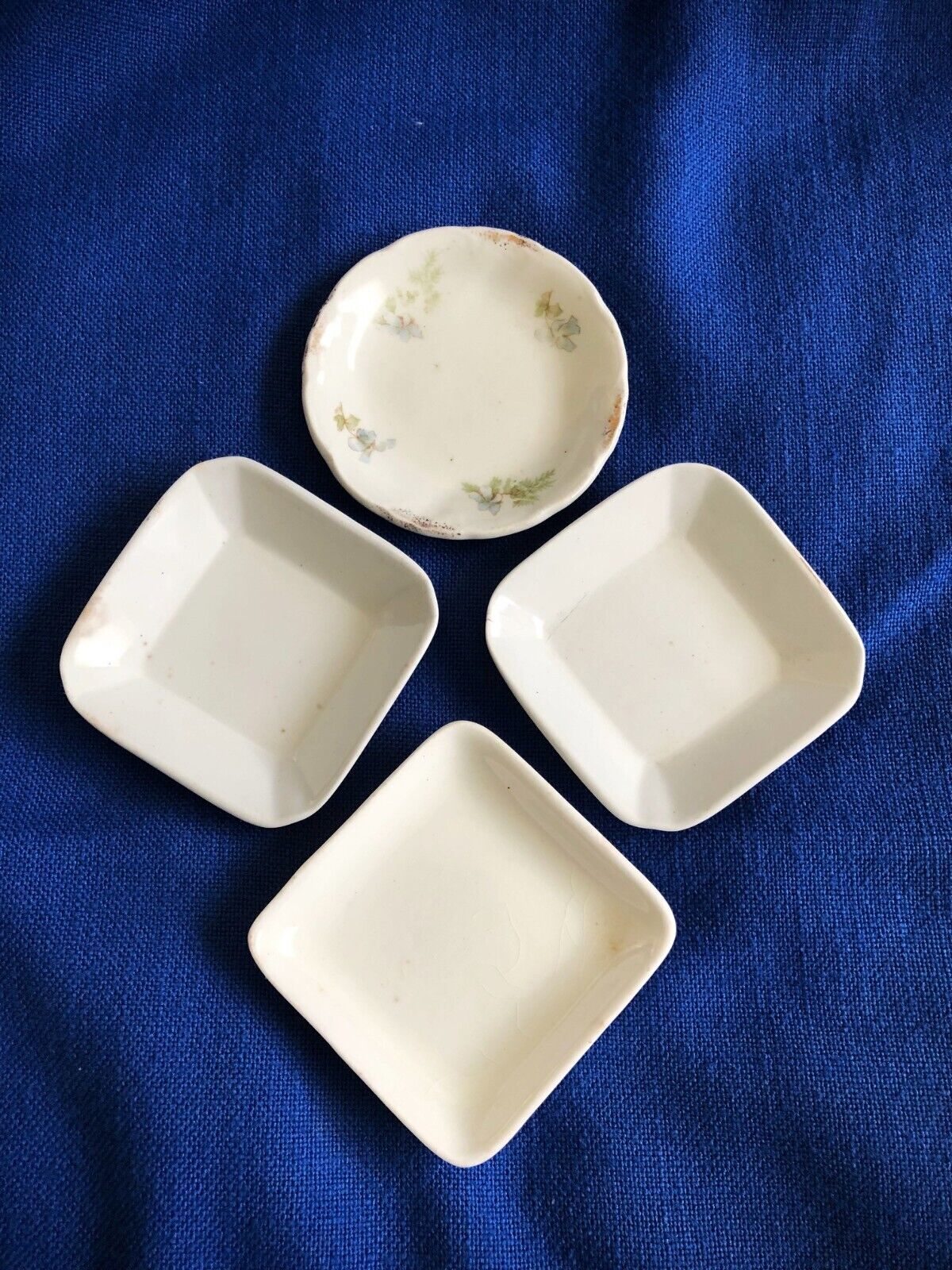Lot Of 4~Antique, Aged White Ironstone Butter Pats ~John Maddock &Sons ~Meakin