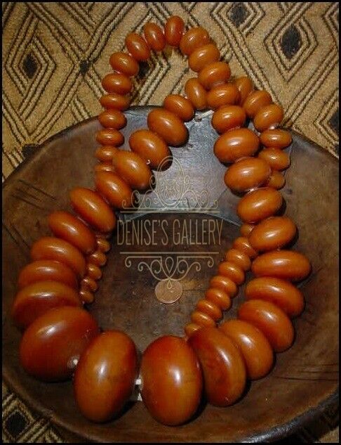 MAGNIFICENT  Vintage, Handcrafted, Graduated AFRICAN AMBER TRADE BEAD STRAND