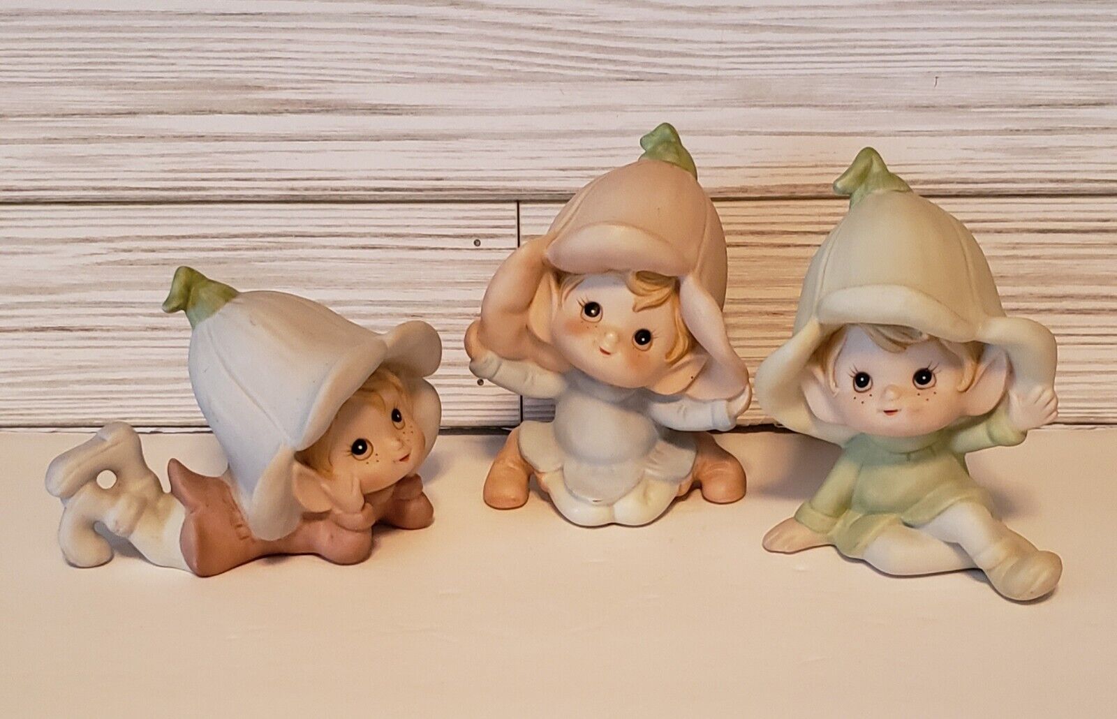 Vintage Homco Set Of 3 #5615 Elves Pixies Ceramic Figurines Pastel