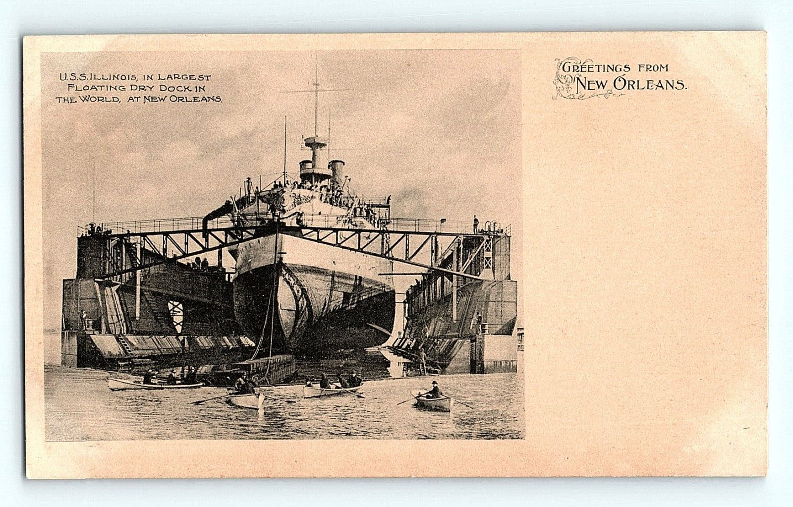 US Navy Battleship USS Illinois New Orleans Louisiana 1900s Antique Postcard D2
