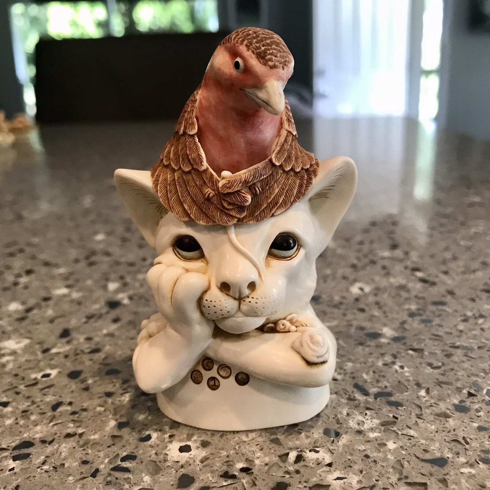 Vintage 1999 Harmony Kingdom Turdus Felidae Bird & Cat Figurine W/O Original Box