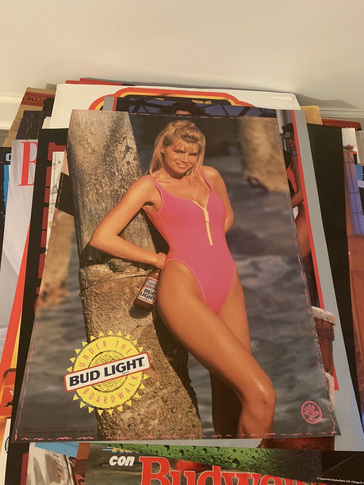 Vintage Poster 28”x20” Budweiser Under The Boardwalk 1991 Bud Light Swimsuit