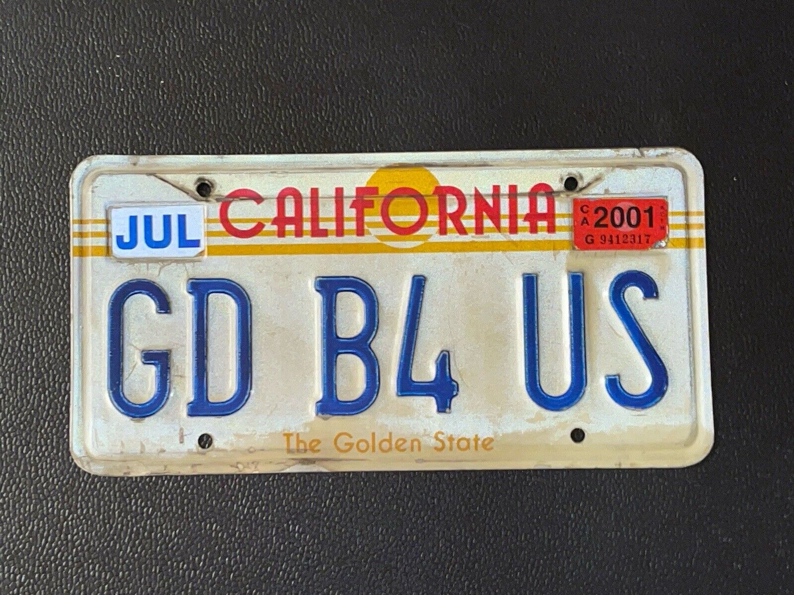 GD B4 US California Personalized Vanity License Plate 2001 GD GOD GREATFUL DEAD