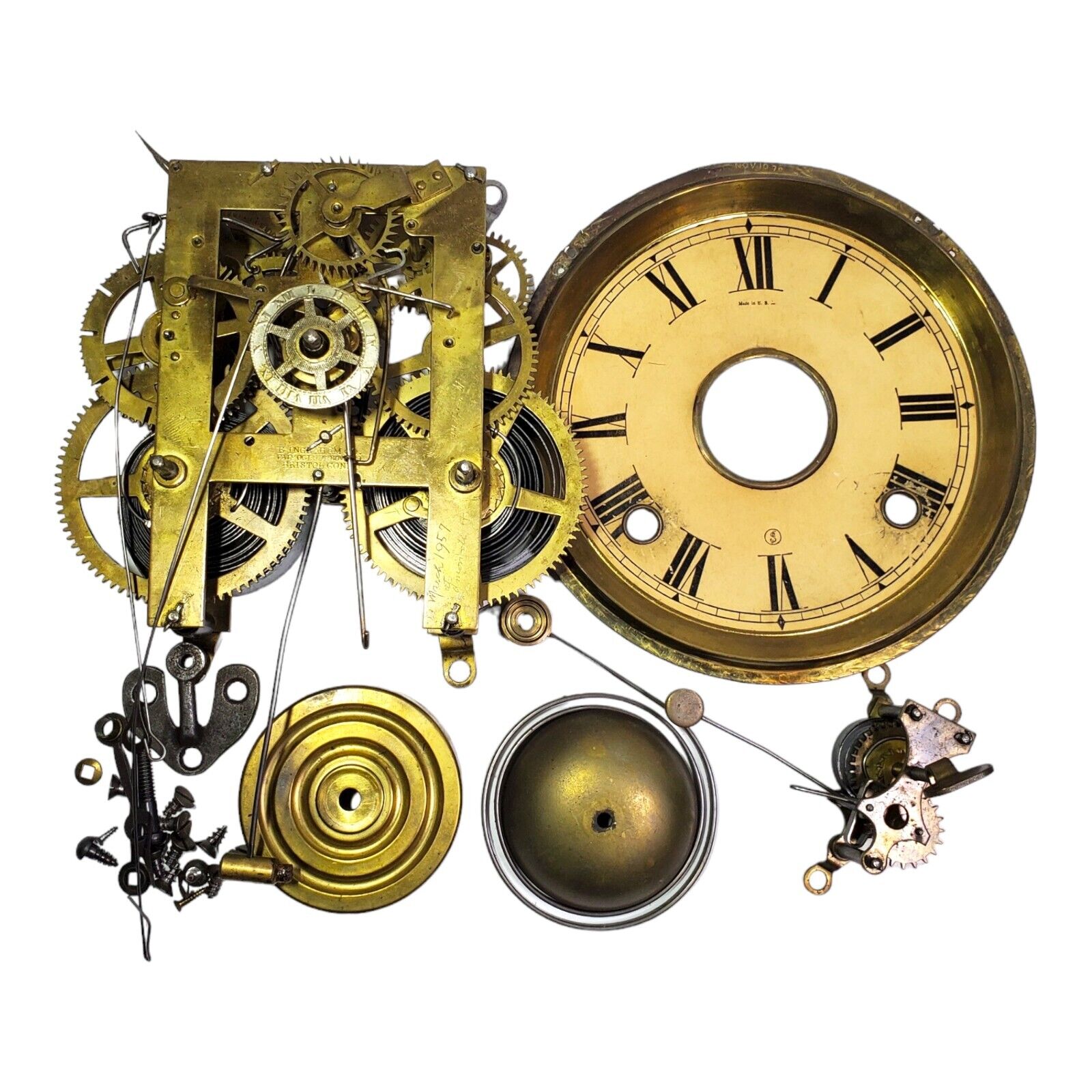 Antique E. Ingraham Mechanical Clock Movement Restoration Set Parts Repair