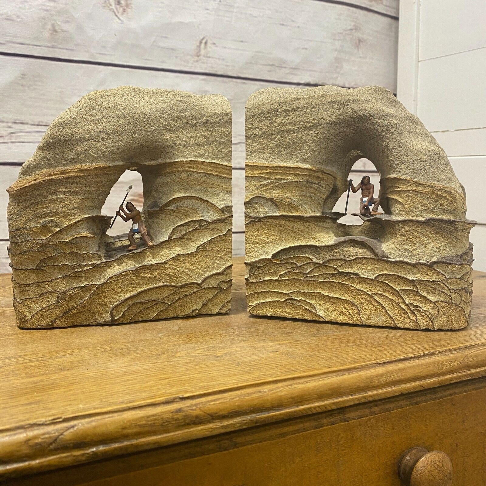 Carved Arch Sandstone Ledge Rock Bookends Organic Stone Book Holders VTG Native