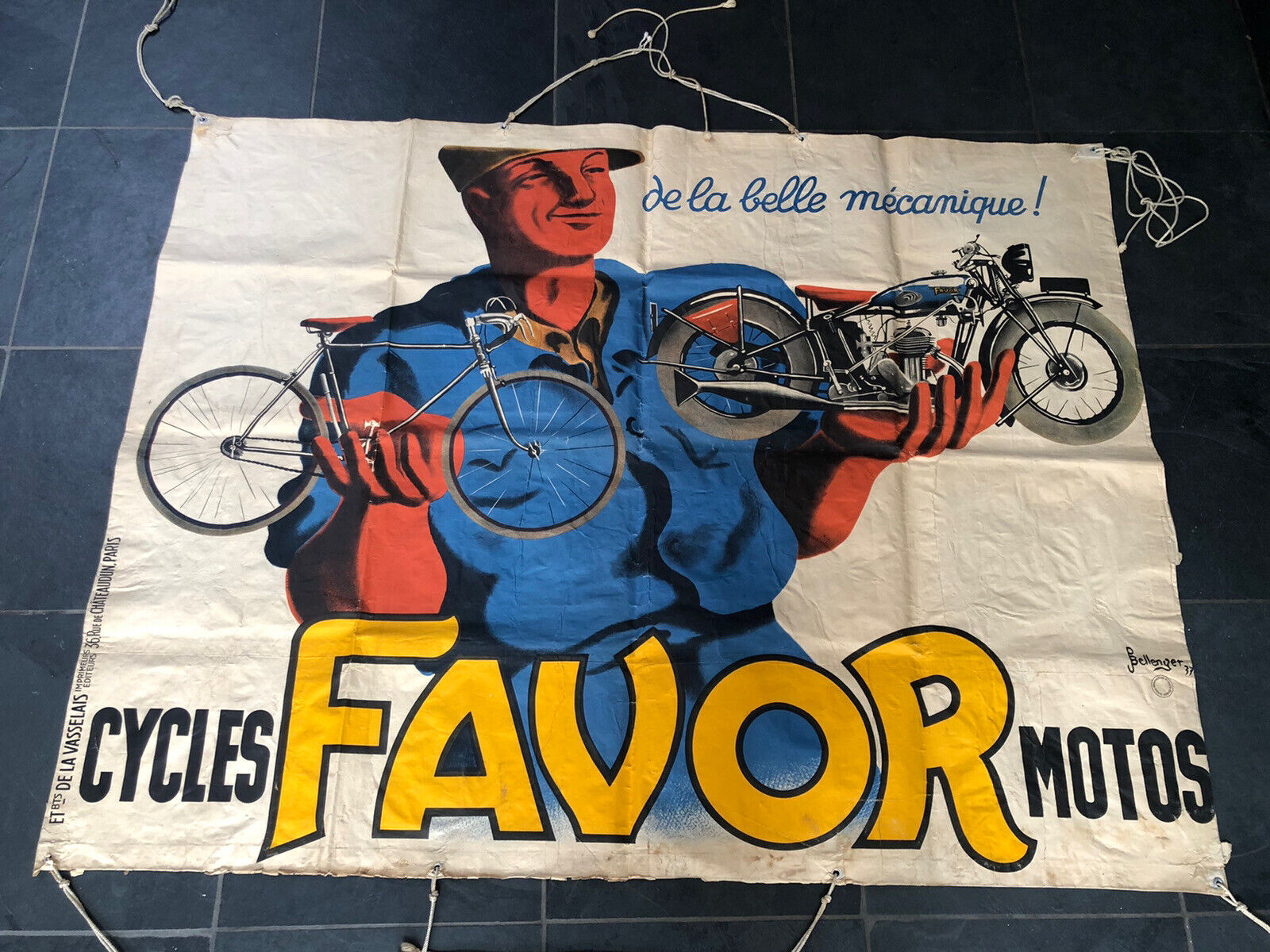 Large 1930\'s Art Deco Advertising Poster Banner for FAVOR Cycles and Motorcycles