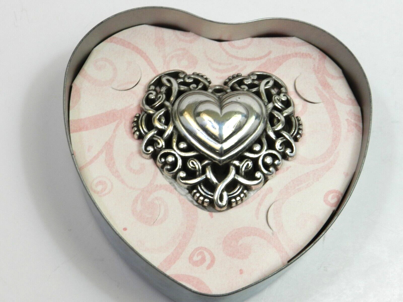 Brighton Heart Shaped Silver Plated Paperweight and Tin