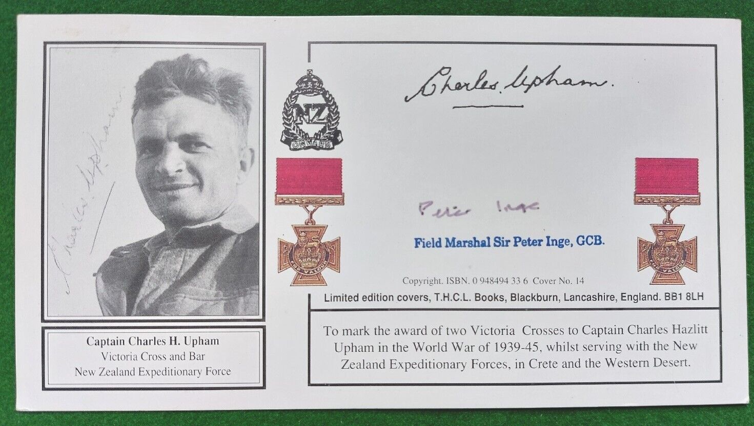 VICTORIA CROSS AUTOGRAPH BY FIELD MARSHALL ON BEHALF OF CHARLES H. UPHAM VC