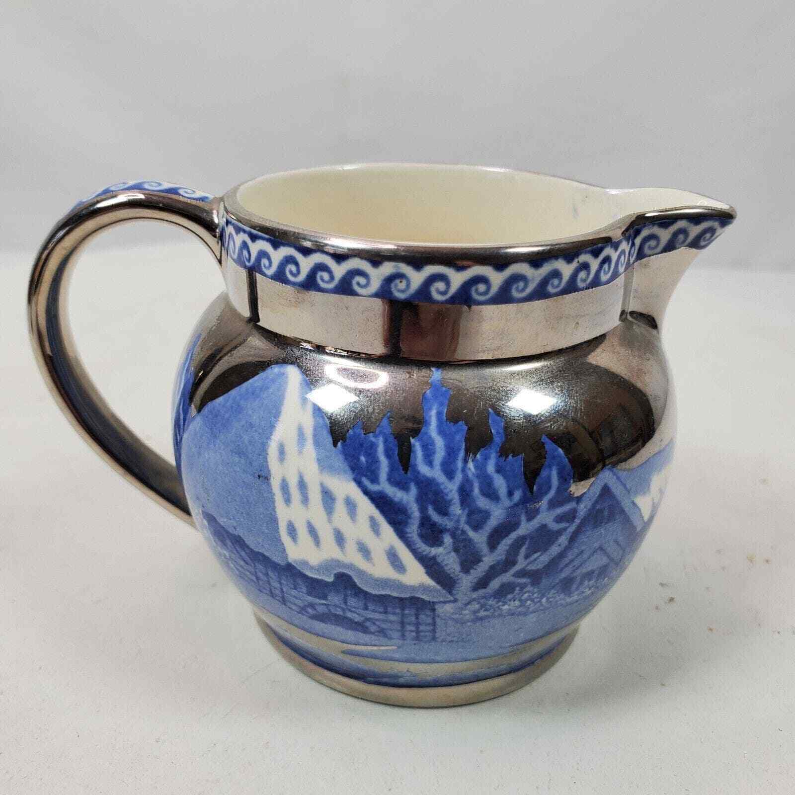 Vintage Wedgwood Fallow Deer Ceramic Pitcher 2.75 Inch Tall Blue Silver