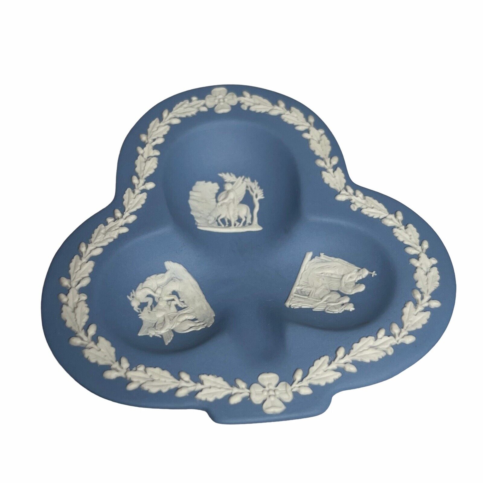 Vintage Wedgwood Blue Jasperware Clover Shape Small Tray Trinket Dish 4.5”