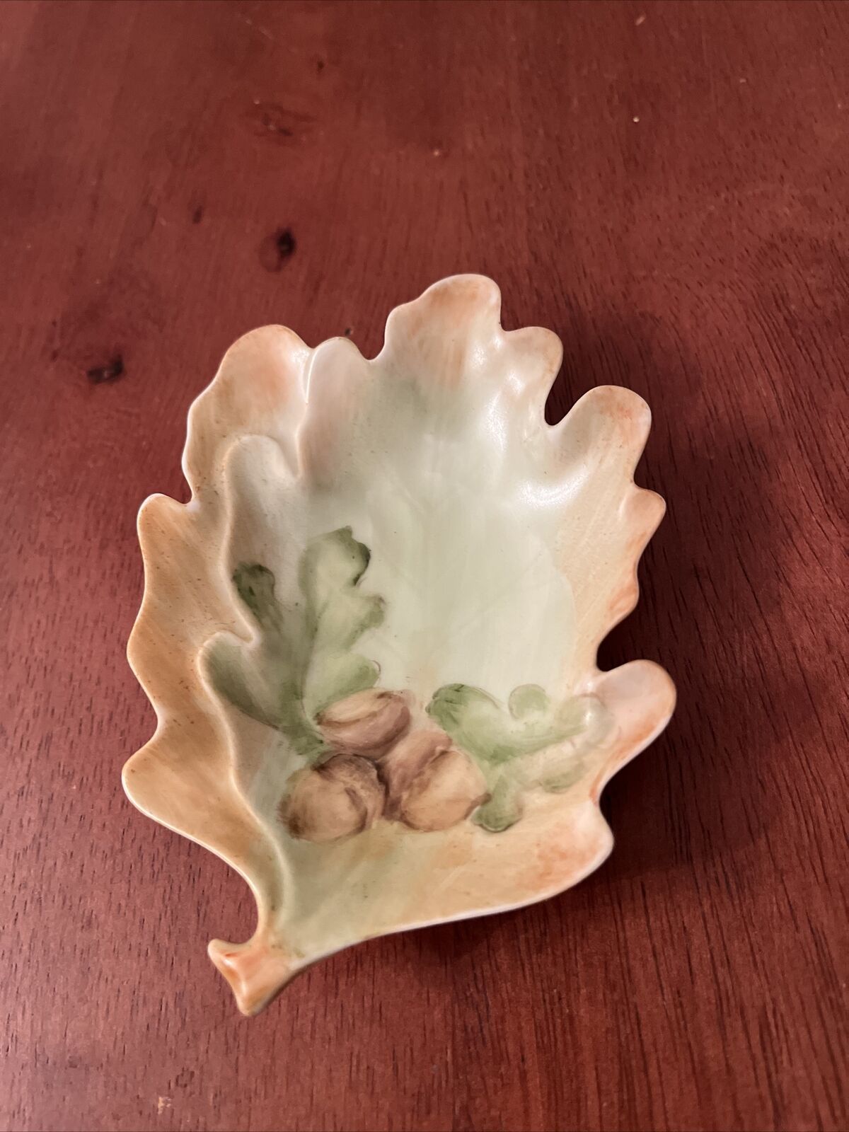 Vintage H.M.O. Trinket Dish Oak Leaf Acorns 4.5” Fall Autumn Colors