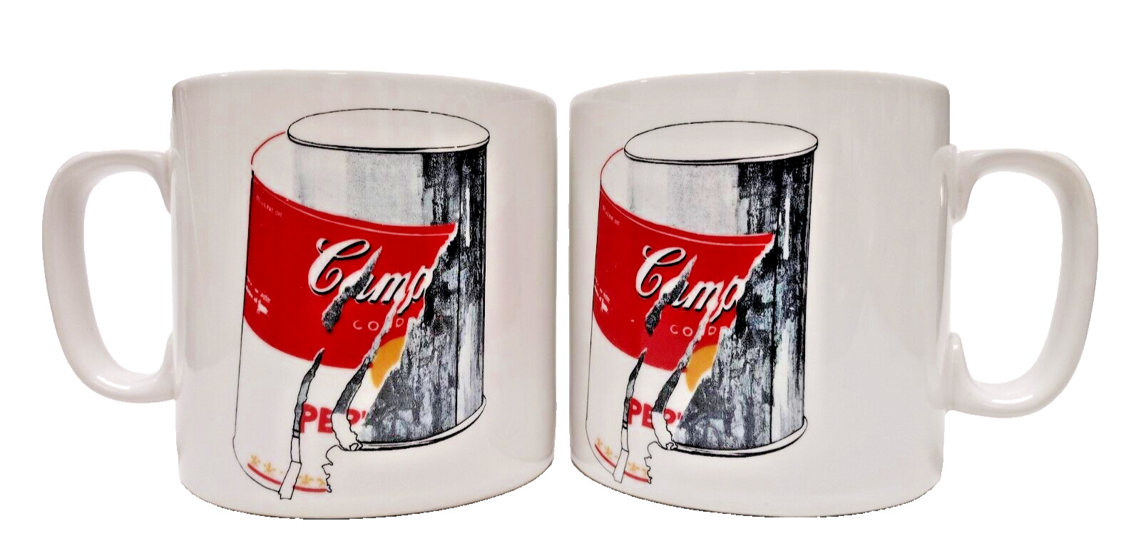Set of 2 Vintage Collectible Block Art Andy Warhol Campbell's Soup Mug White 20o