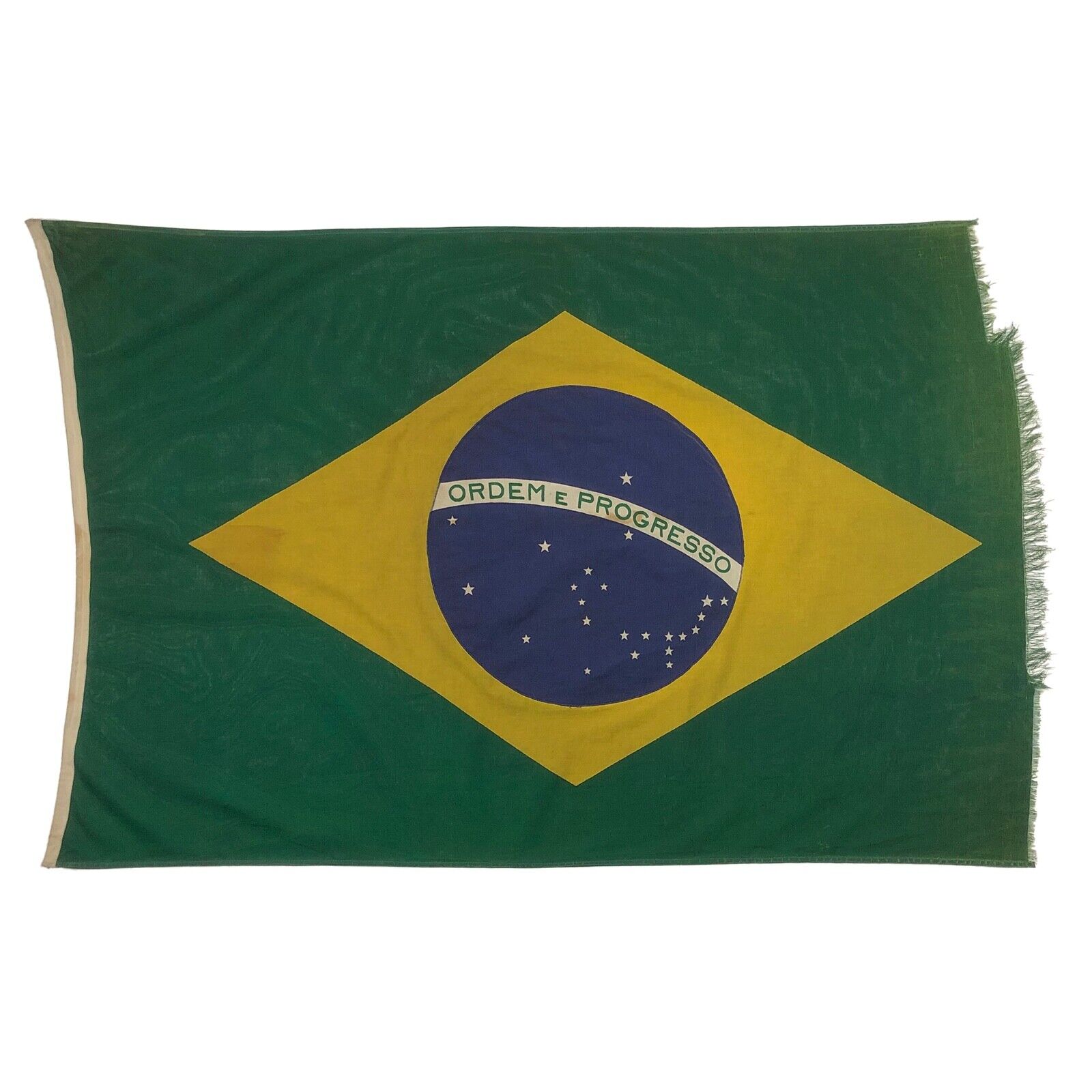 Vintage Cloth Brazilian Flag Distressed Cotton Antique Brazil Textile Art Decor