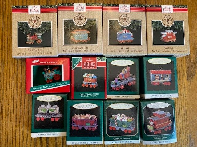 Lot of 12 Hallmark Miniature Train Christmas Tree Ornaments NIB