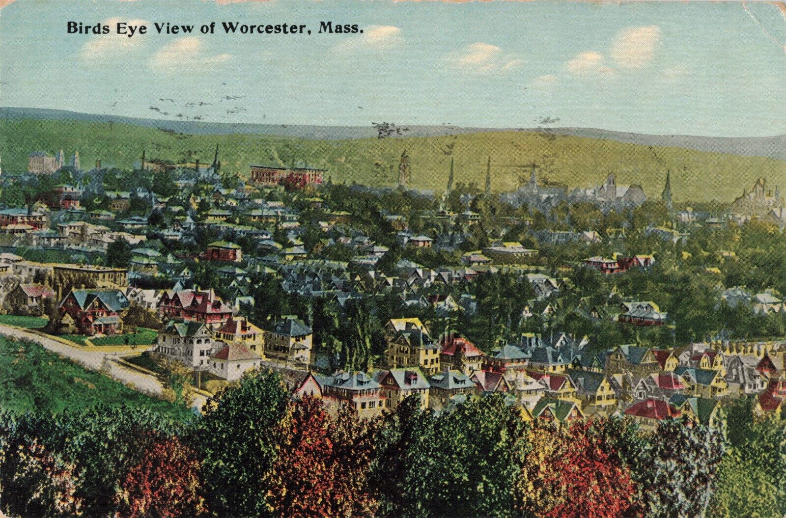 Bird\'s Eye View Worcester 1914 MA Postcard B44