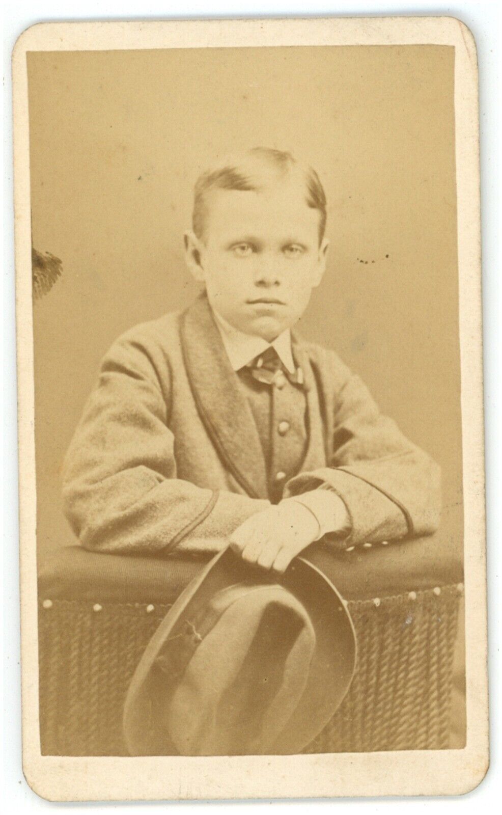 Antique CDV Circa 1870\'S Handsome Young Boy Holding Hat Yates Wilmington, NC