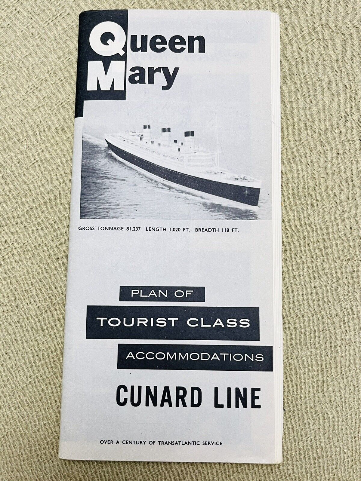 RMS Queen Mary Plan of Tourist Class Cunard Line Deck Plan 1963