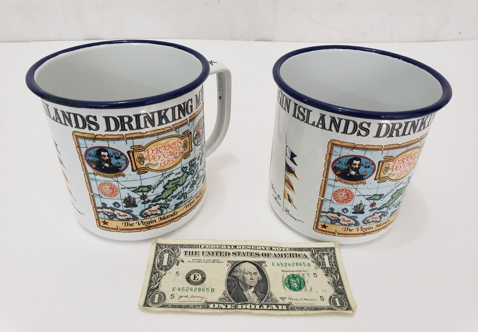 Pusser\'s Rum Virgin Islands Drinking Mug - LOT of 2 Large Metal Cup - Enameled