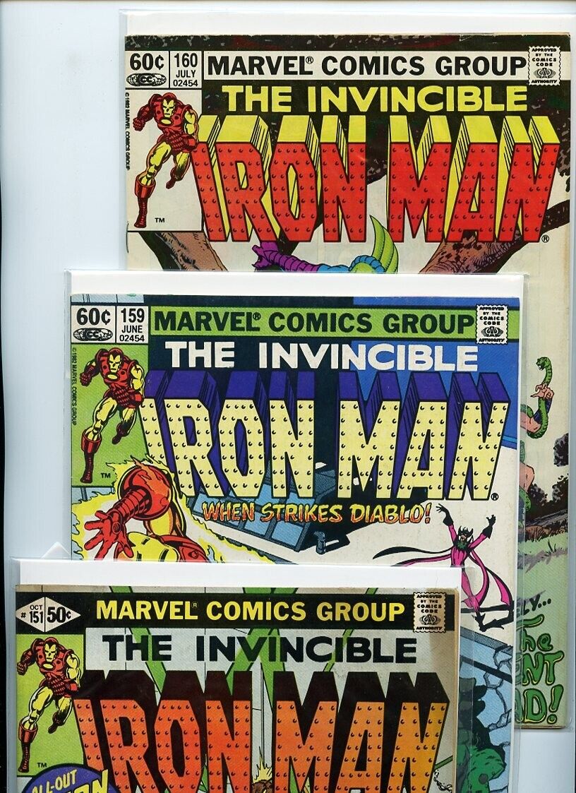 The Invincible Iron Man #151, #159, and #160 Marvel Comics Lot of 3 Books /