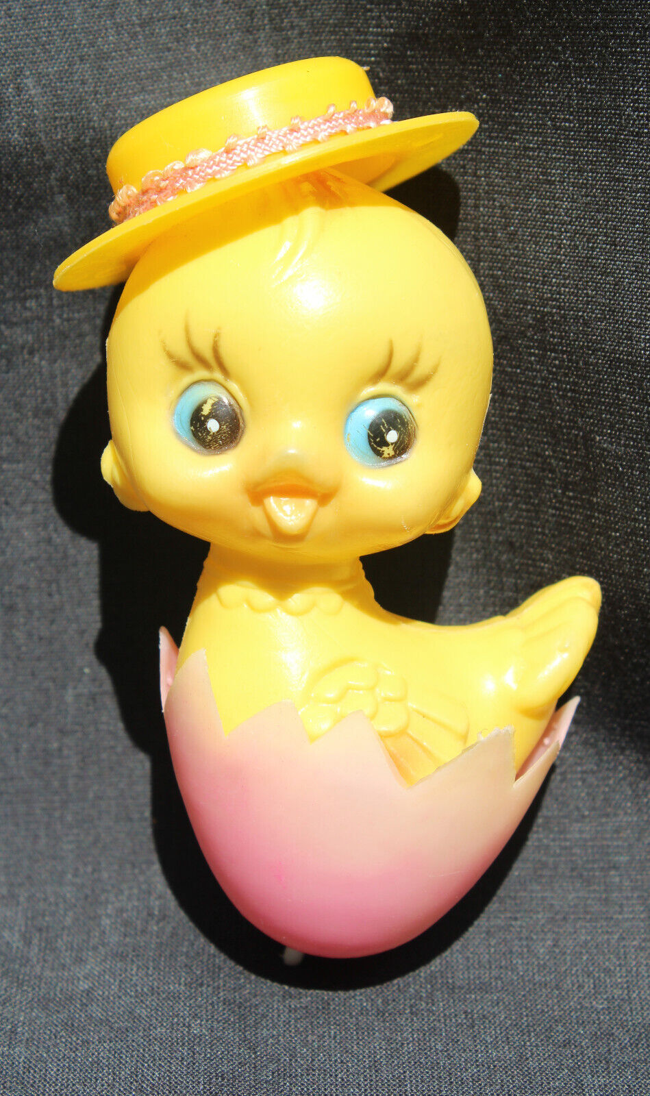 Vintage Blow Mold Yellow Chick with Hat Floral Pick Crafts Hong Kong