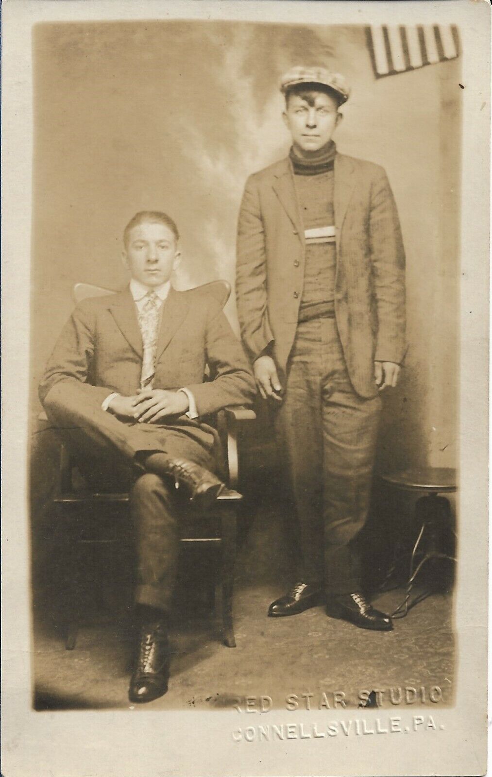 Two Men Real Photo Postcard Fashion Red Star Studio Pennsylvania RPPC 1920s