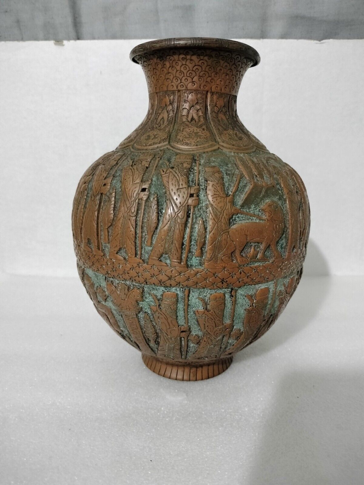 Exquisite 19th Century Persian Copper Vase - Heavy, Finely Detailed, Museum...