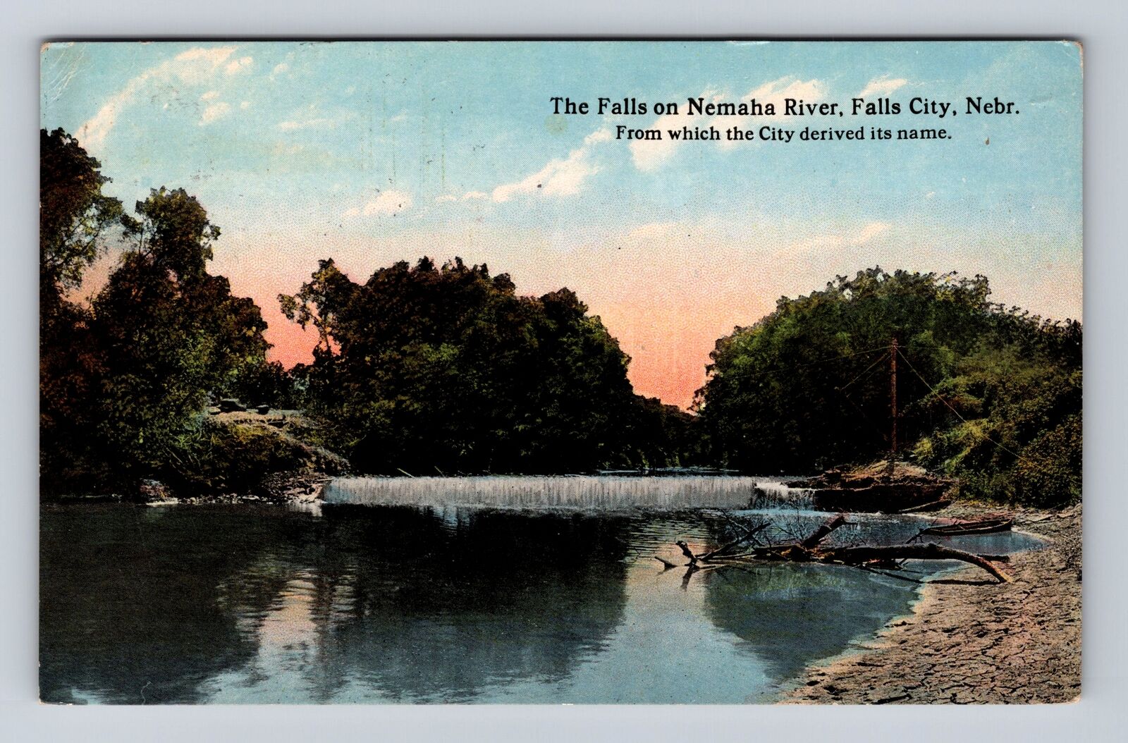 Falls City NE-Nebraska, Falls on Nemaha River, Antique Vintage Souvenir Postcard