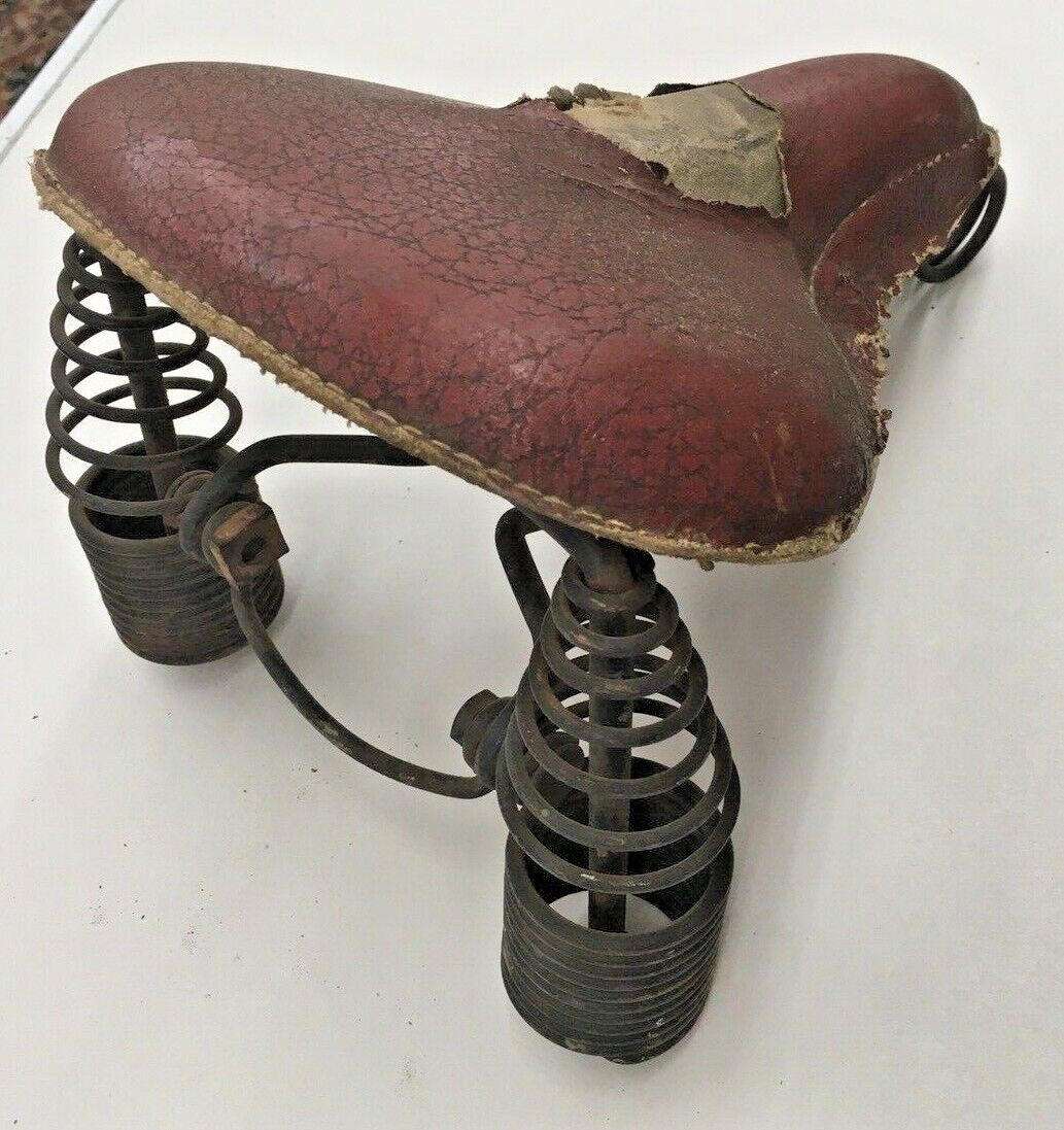 Antique Leather Bicycle Saddle Seat Double Spring Design 