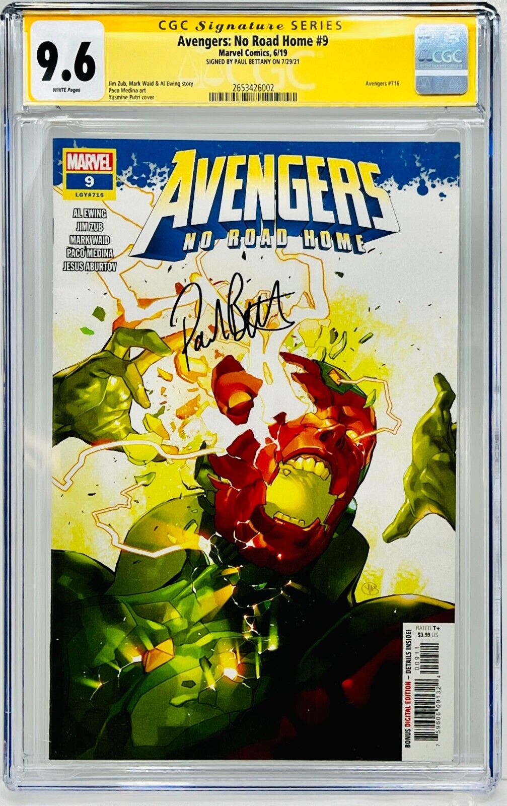 CGC Signature Series Graded 9.6 Avengers: No Road Home #9 Signed by Paul Bettany