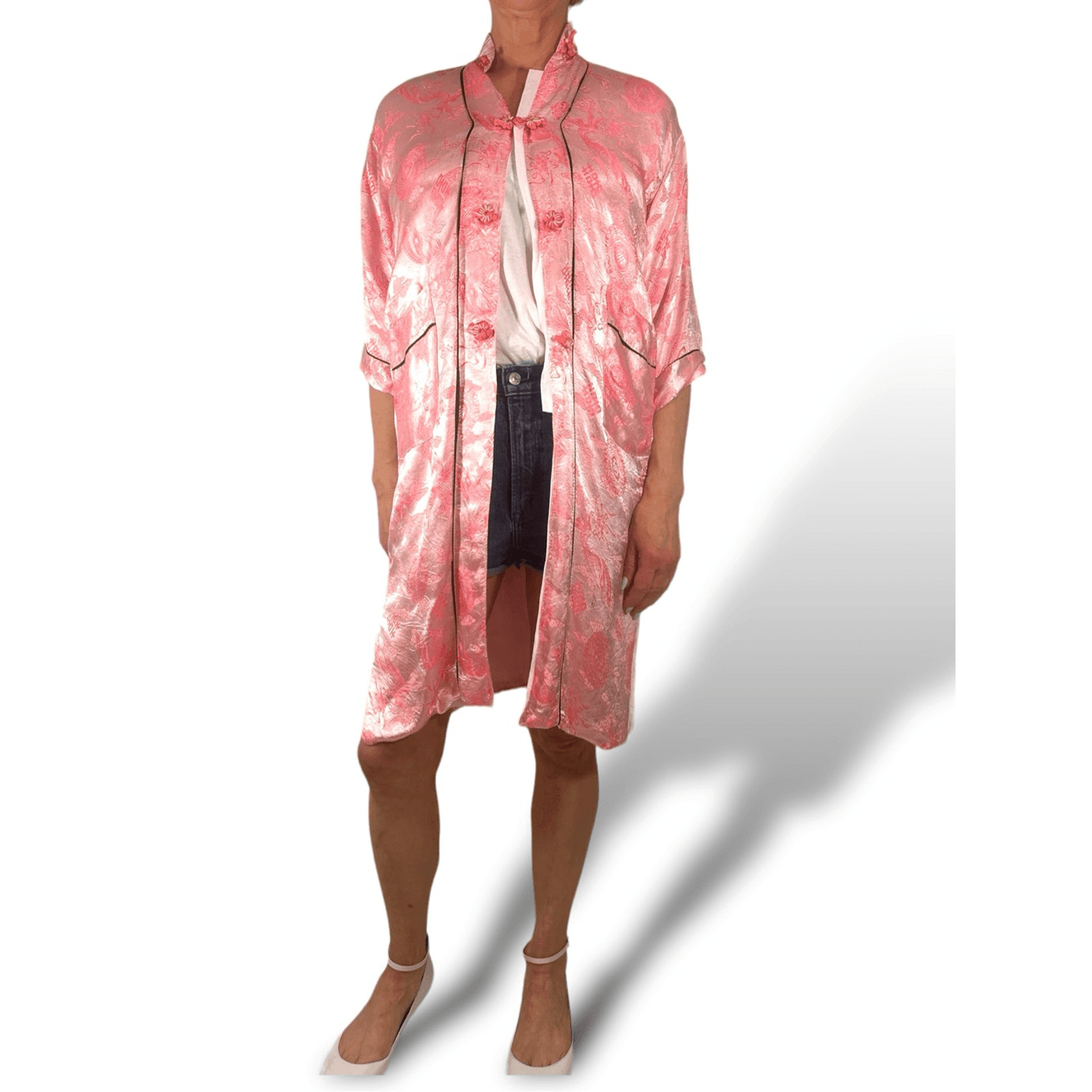 Vintage 1960's Vietnam Pink Satin Silk Robe Kimono