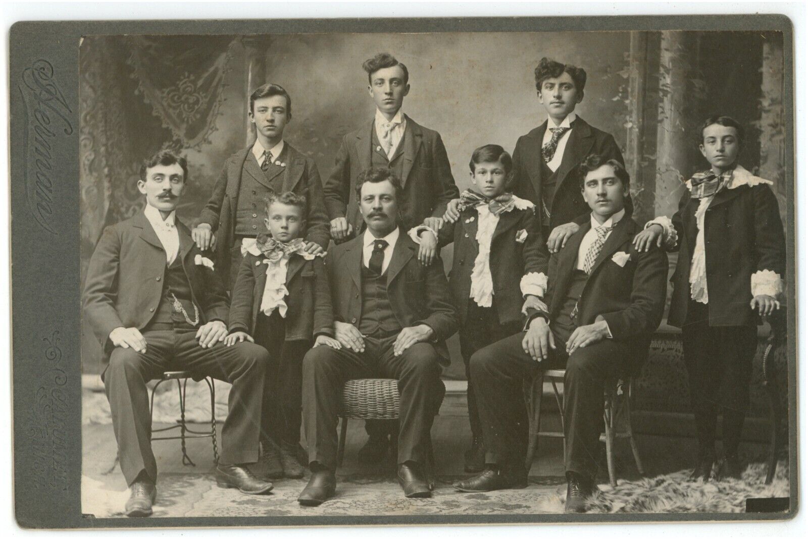 Antique Circa 1880s Cabinet Card Herman Handsome Men Mustache & Boys Calumet, MI