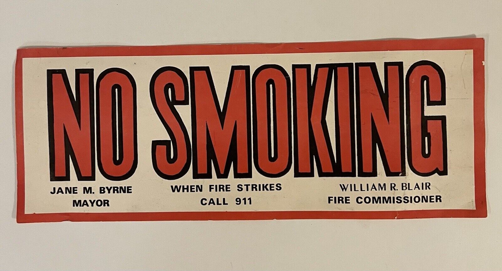 VTG 1970s Chicago “No Smoking” Sign Jane M. Byrne Mayor Politics Americana
